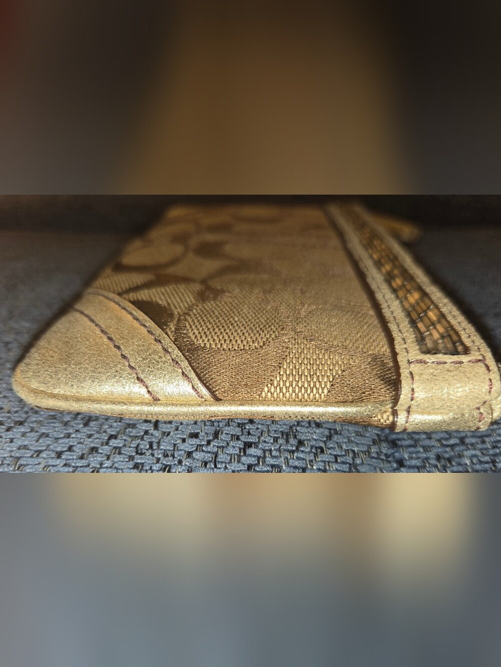 Coach Brown/Tan Signature Wristlet with Metallic Trim - Picture 7 of 7